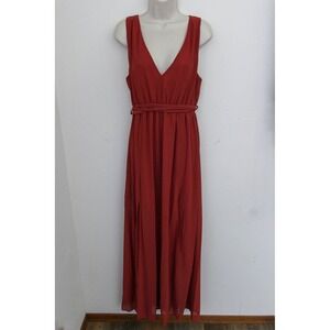 Baltic Born Maxi Dress Large Red Pullover Belted Waist Sleeveless Front Slits